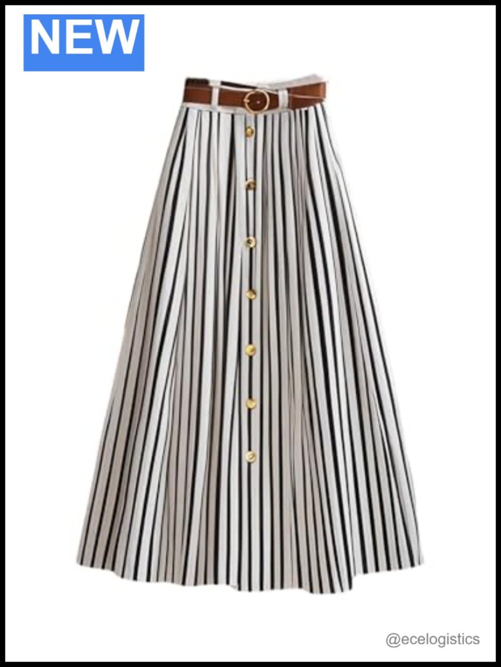 Elegant Striped A-Line Midi Skirt with Belt